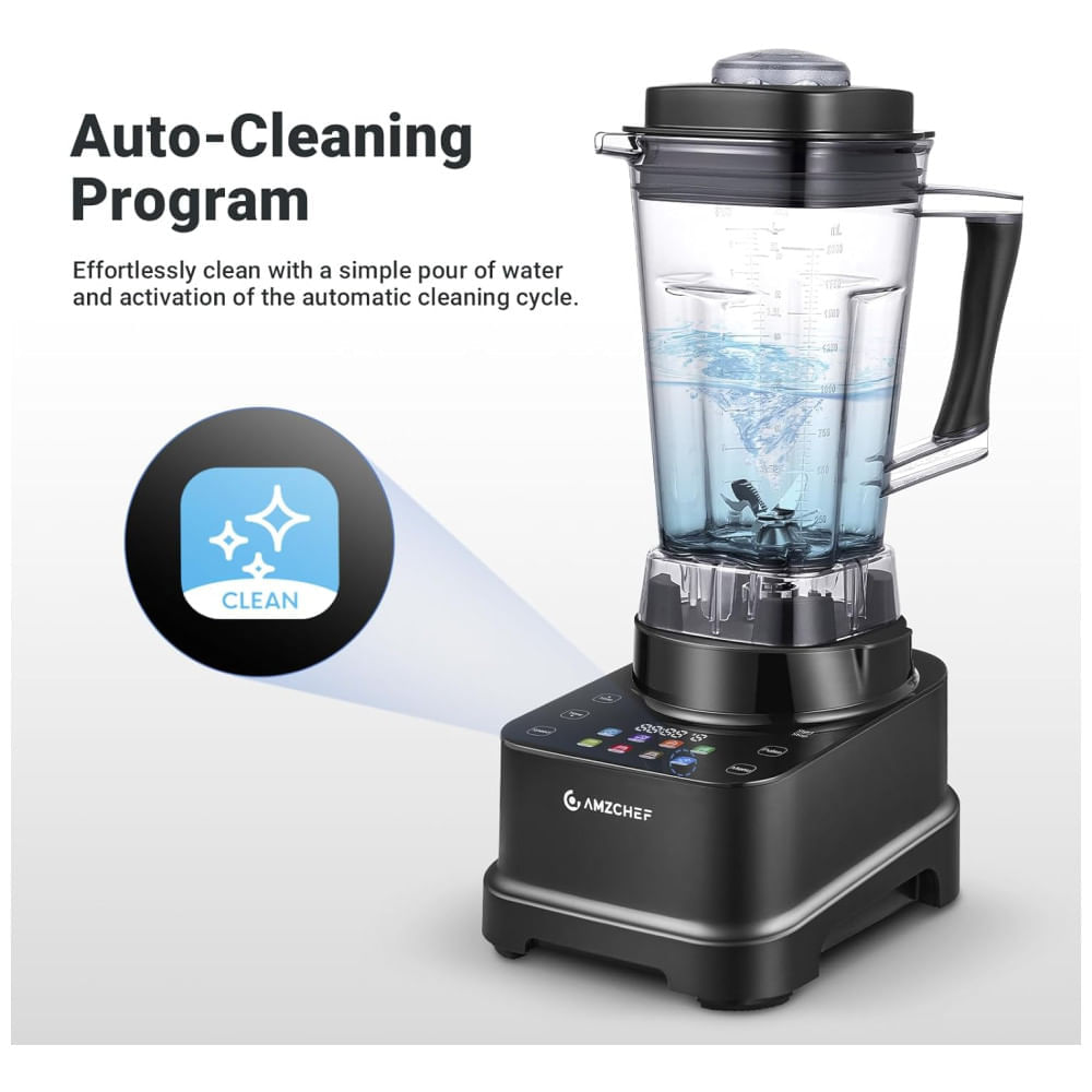 Liquidificador Profissional 8 em 1, 2L com Painel LED, Temporizador, 8 Velocidades e Pulso, 110V 2000W, Amzchef, Preto