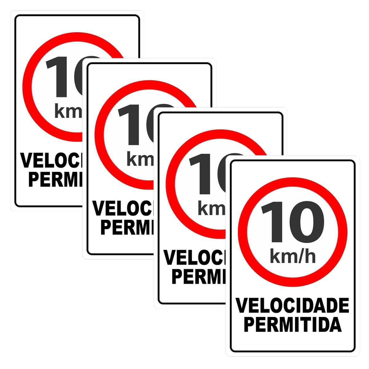 Miniatura Kit 4 Placa Aviso Velocidade Máxima 10Km/H 30Cmx20Cm Pvc