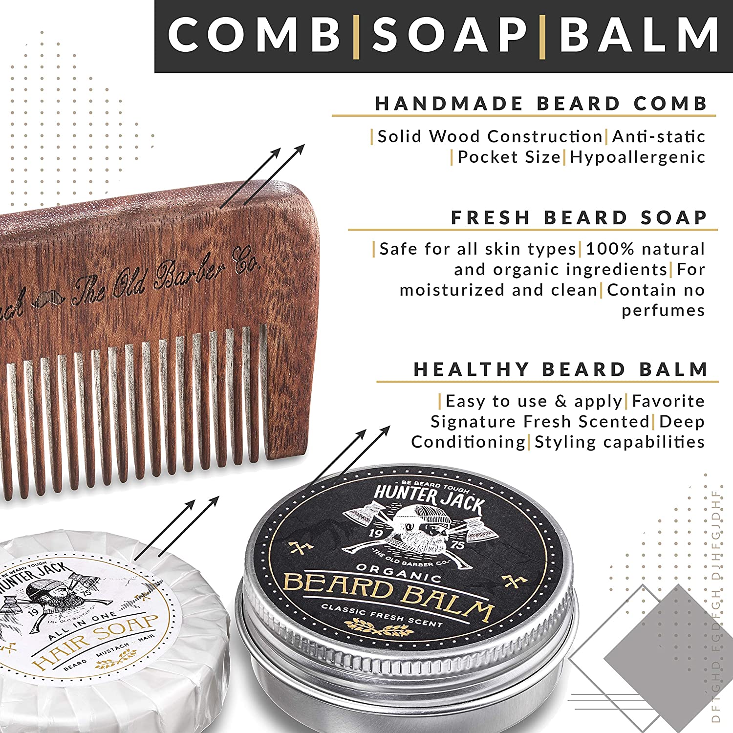 Miniatura HJ Kit para Barba Profissional Portátil com Cera e Pente 3 Itens