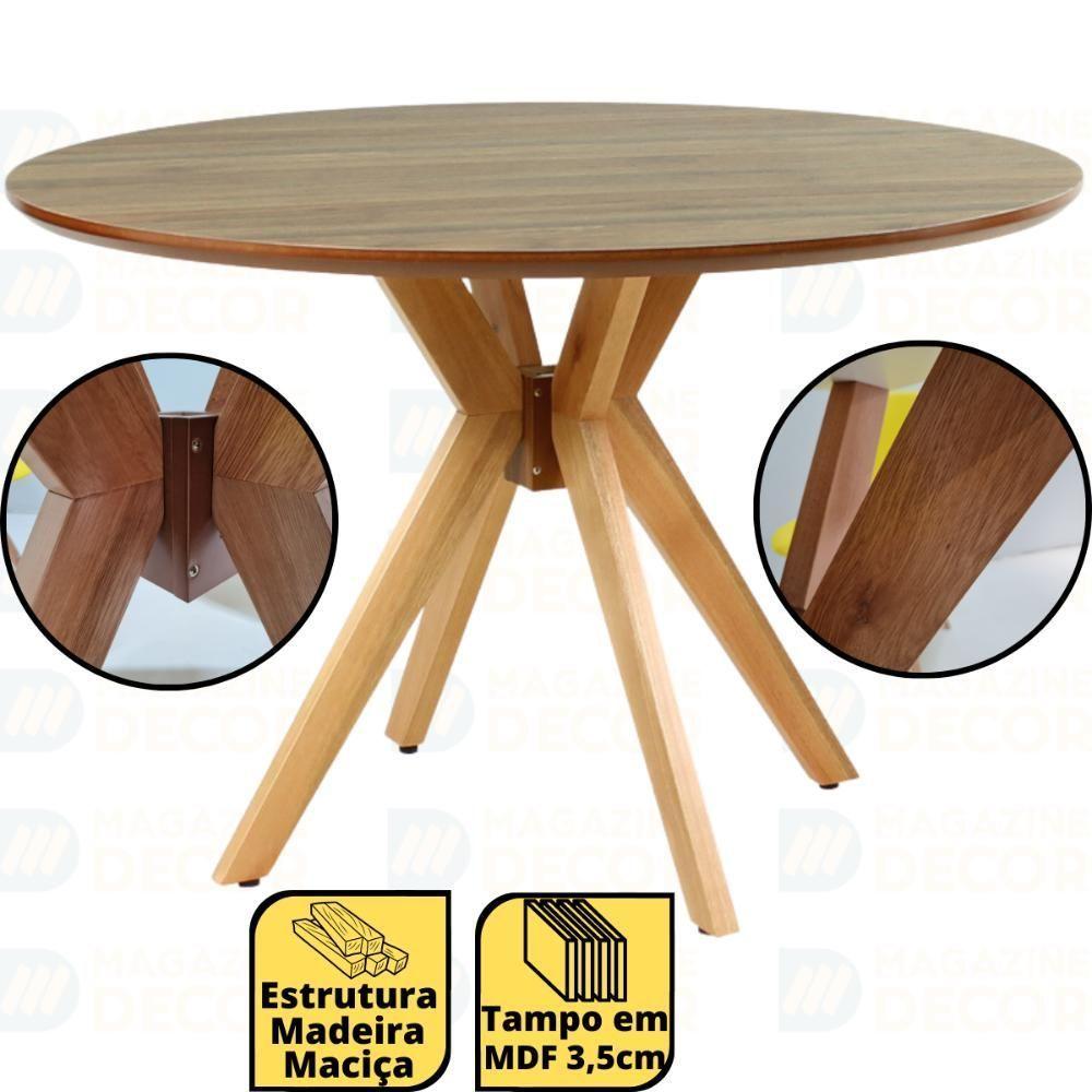 Conjunto Mesa De Jantar Redonda Marci Premium Natural 120cm Com 4 Cadeiras Eames Eiffel - Branco