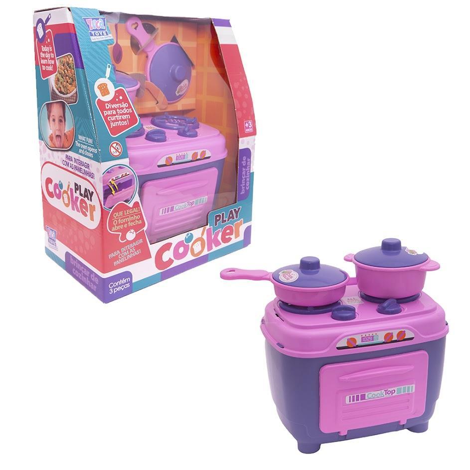 Kit Brinquedo Cozinha Menina Rosa Fogão Pote Panela Café 13P