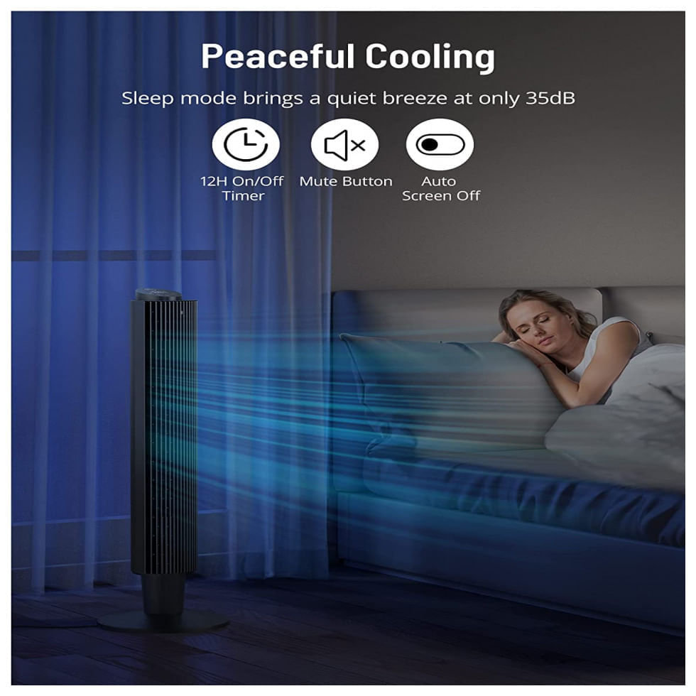 Miniatura Ventilador de Torre PARIS RHÔNE PE TF001005 com 5 Velocidades, Controle Remoto e Tela LED, 110V 45W, Preto
