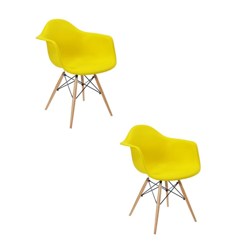 Miniatura Kit 2 Cadeiras Eames Braço Polipropileno Base Madeira Flórida Fratini Móveis Amarelo