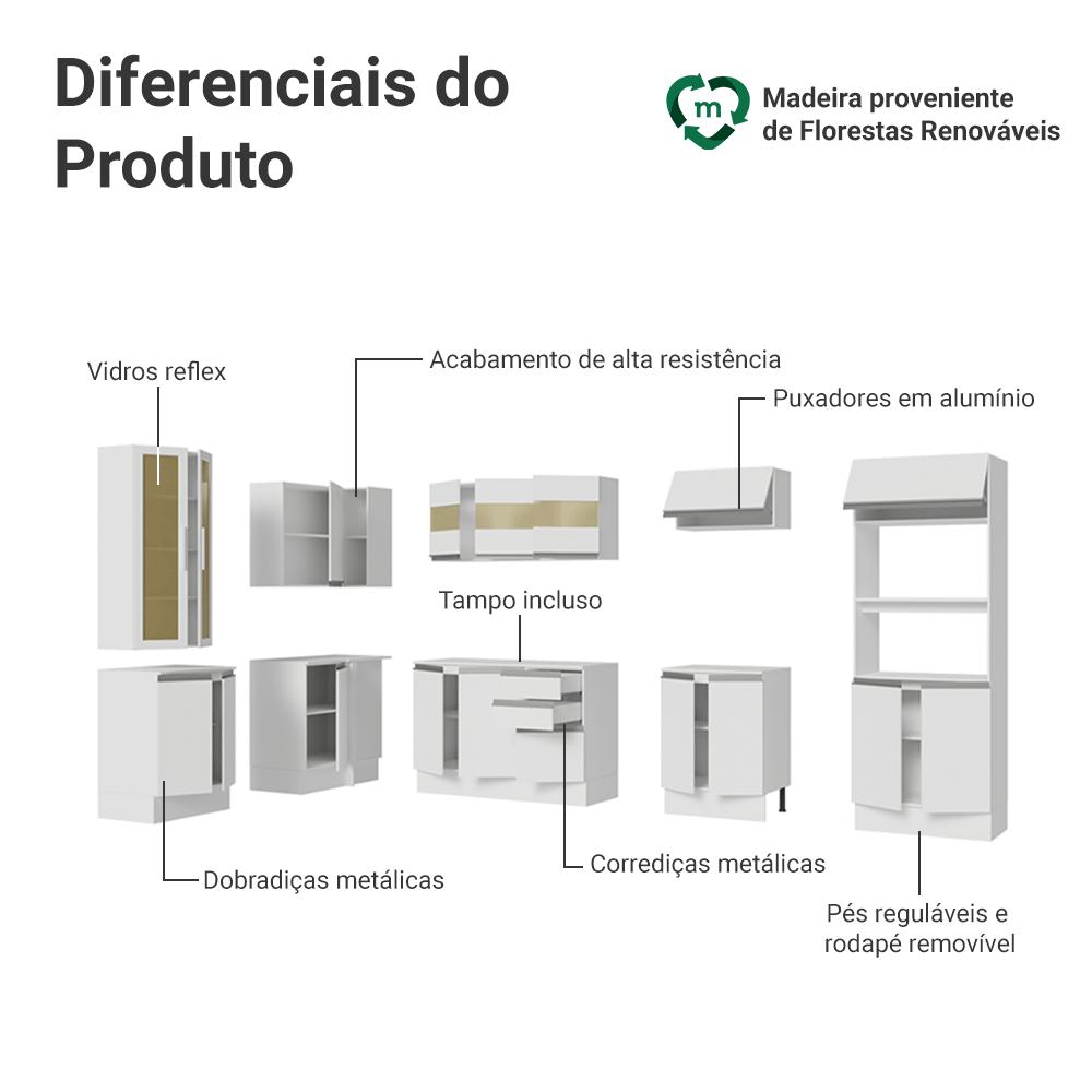 Miniatura Armário de Cozinha Completa de Canto 100% MDF 447 cm Smart Madesa 02 Branco