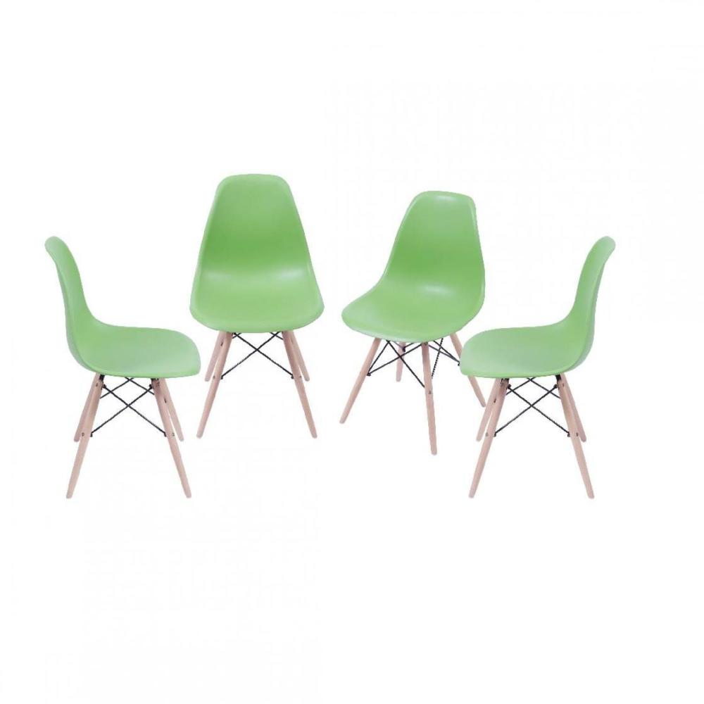 Miniatura Conjunto 4 Cadeiras Eames DKR Base Madeira OR Design Verde