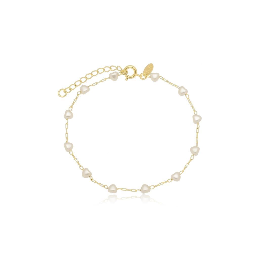 Miniatura Pulseira Pérola Coração Banhada A Ouro 18K