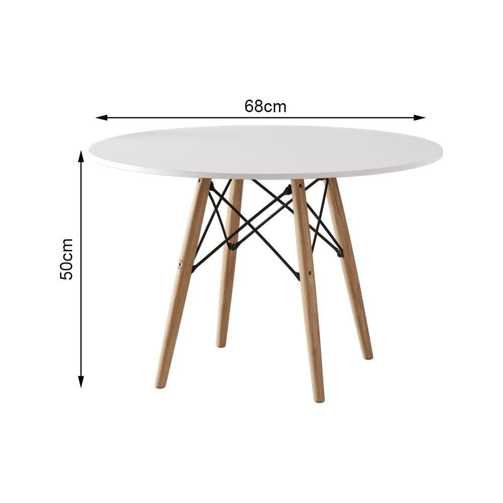 Miniatura Conjunto Eames Eiffel Madeira Tampo 68Cm Redondo Branco 4 Cadeiras Rosa