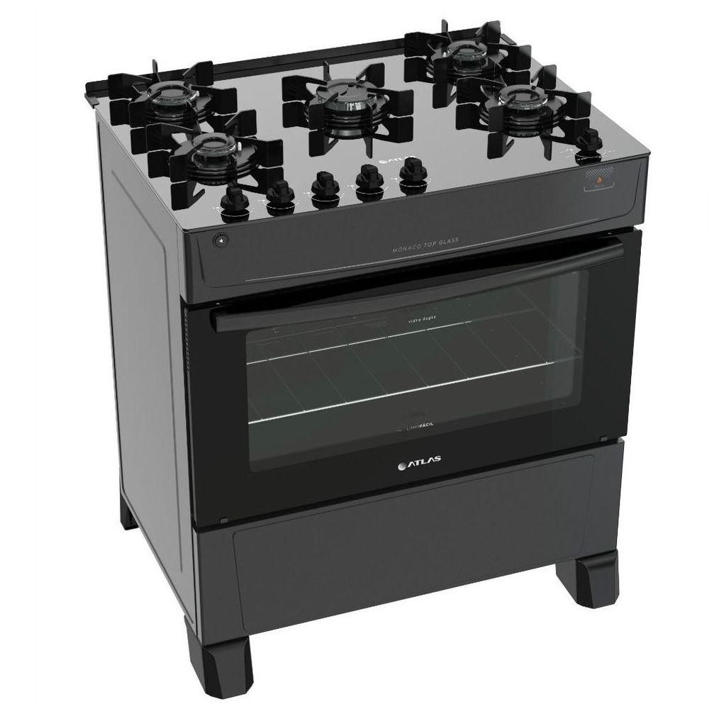 Miniatura Fogão De Piso Atlas 5 Bocas Top Glass Preto Bivolt Bivolt