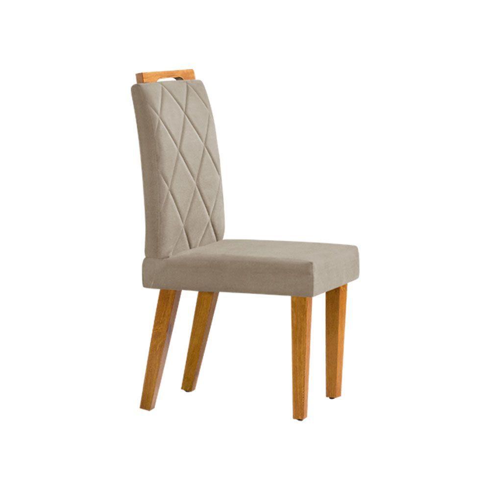 Miniatura Kit 4 Cadeiras De Jantar Estofadas Pés Em Madeira Maciça Diana 45cm X 100cm Suede Bege - Cor: Bege