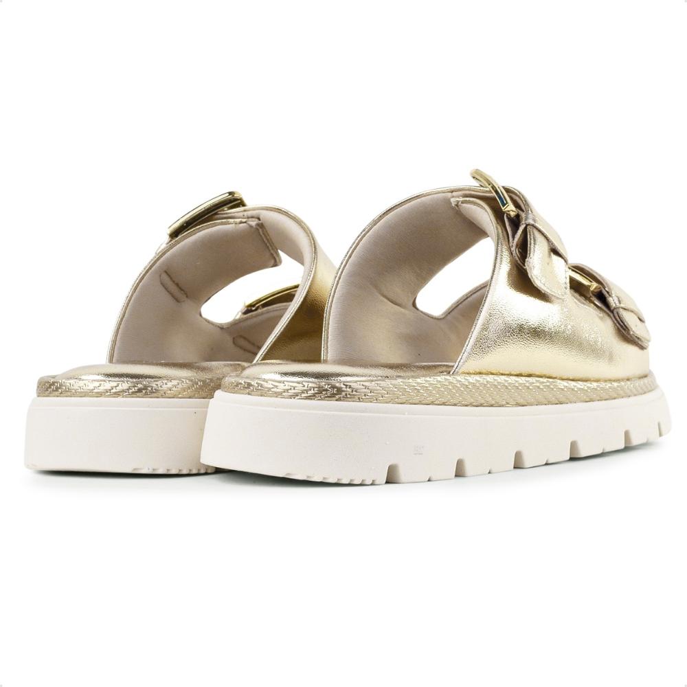 Miniatura Sandália Comfortflex Slide Com Fivela Dupla Feminina Dourado - 34