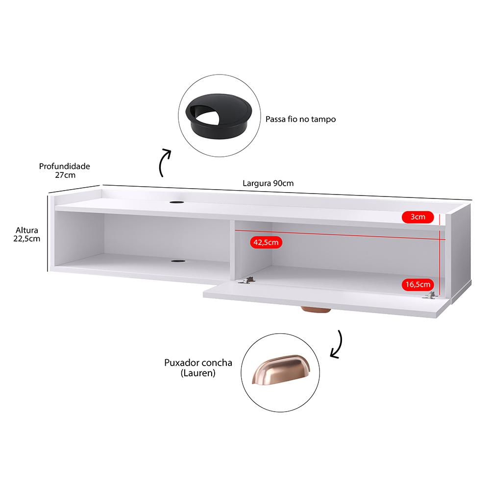 Miniatura Penteadeira Suspensa Classic 90 cm Porta Joia Mesa Maquiagem Camarim Quarto Pequeno - Branco - RPM