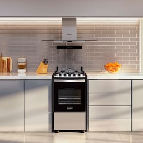 Fogão Brastemp 4 Bocas BFO4NBR Clean com Mesa de Inox, 2 Prateleiras Ajustáveis e Acendimento automático Bivolt – Inox