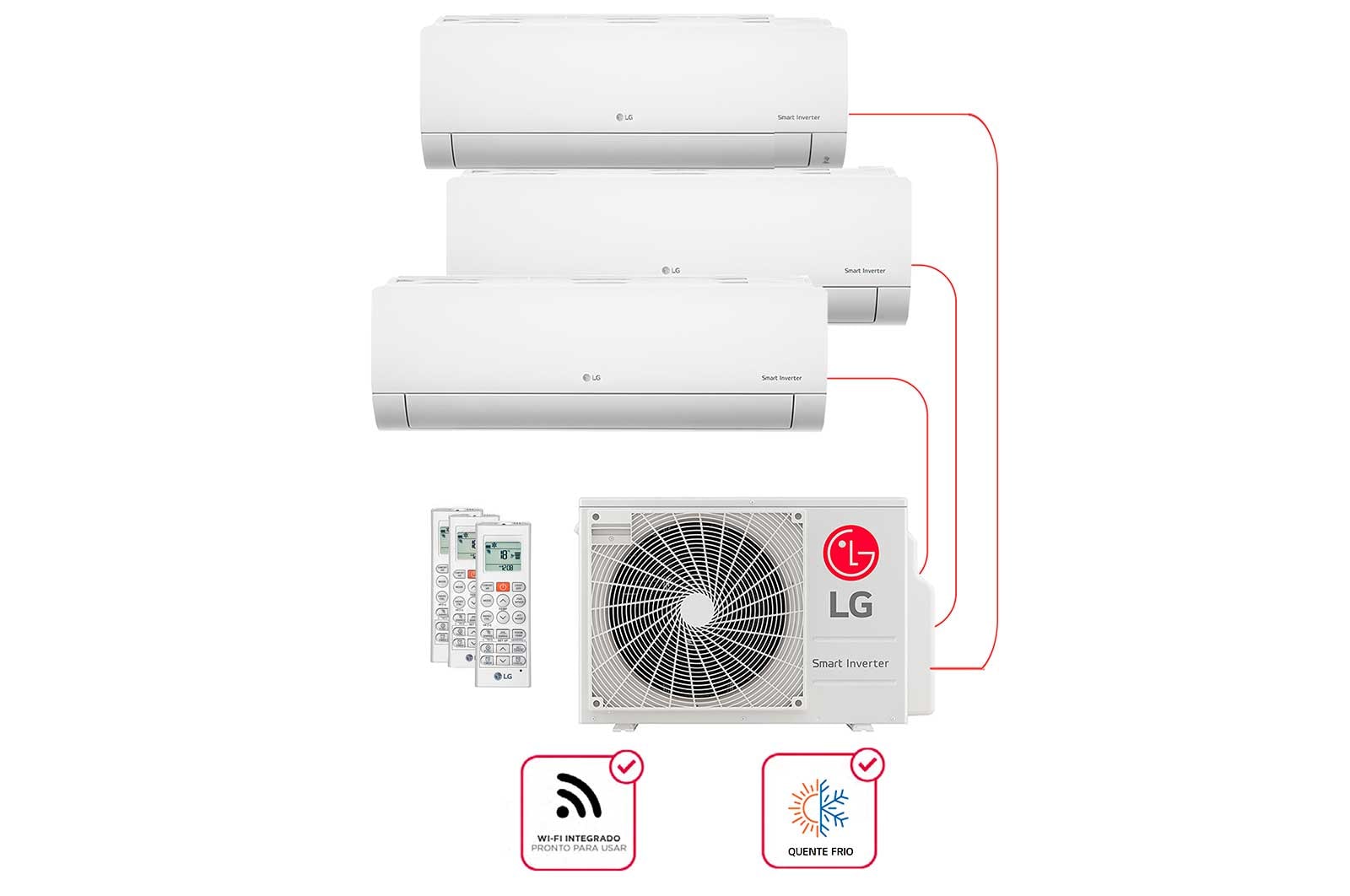 Ar condicionado Multi Split Inverter 3 ambientes (Hiwall 1X 9.000BTUS, 2X12.000BTUS) Quente/Frio WiFi integrado 220V