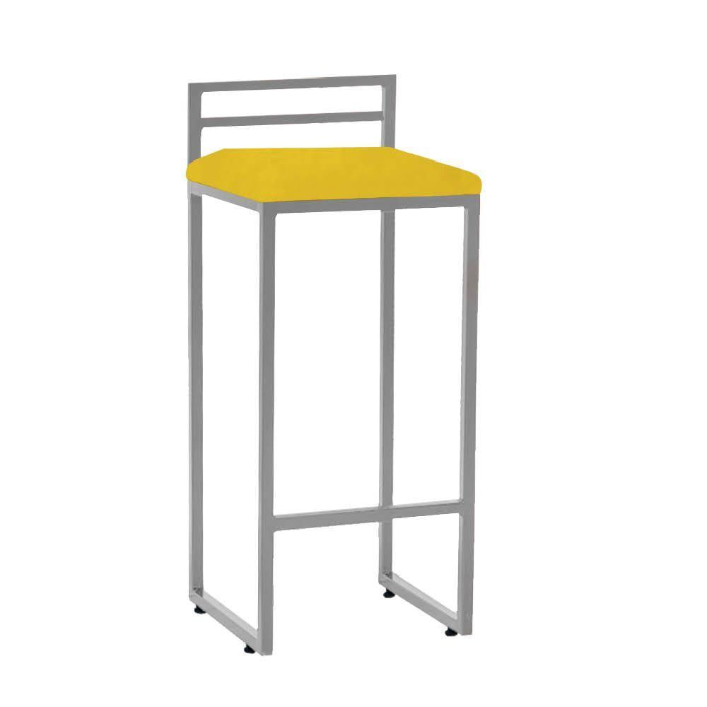Miniatura Banqueta Alta Com Encosto Petra Balcão Bar Cozinha Bistrô Ferro Cinza Corino Amarelo