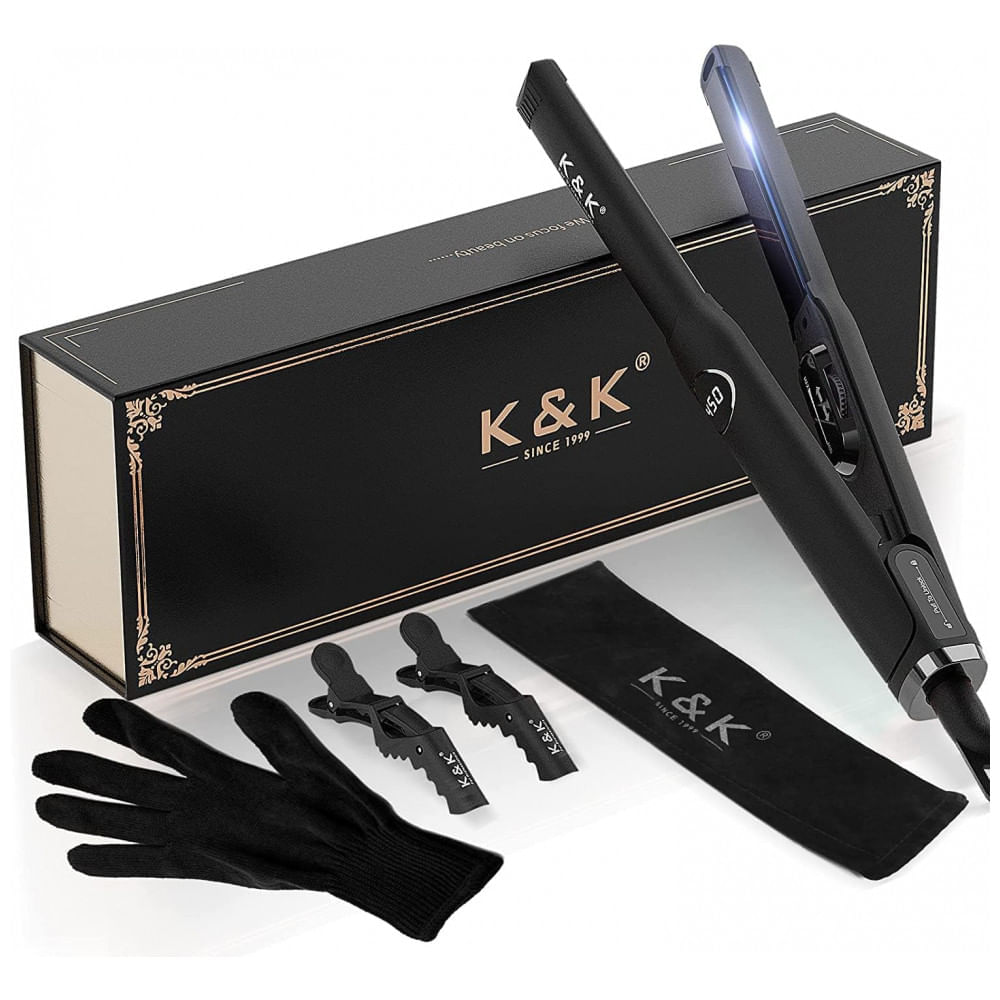Miniatura Chapinha Prancha de Cabelo Profissional com Temperatura Ajustável e Desligamento Automático, Bivolt, KK, Preto