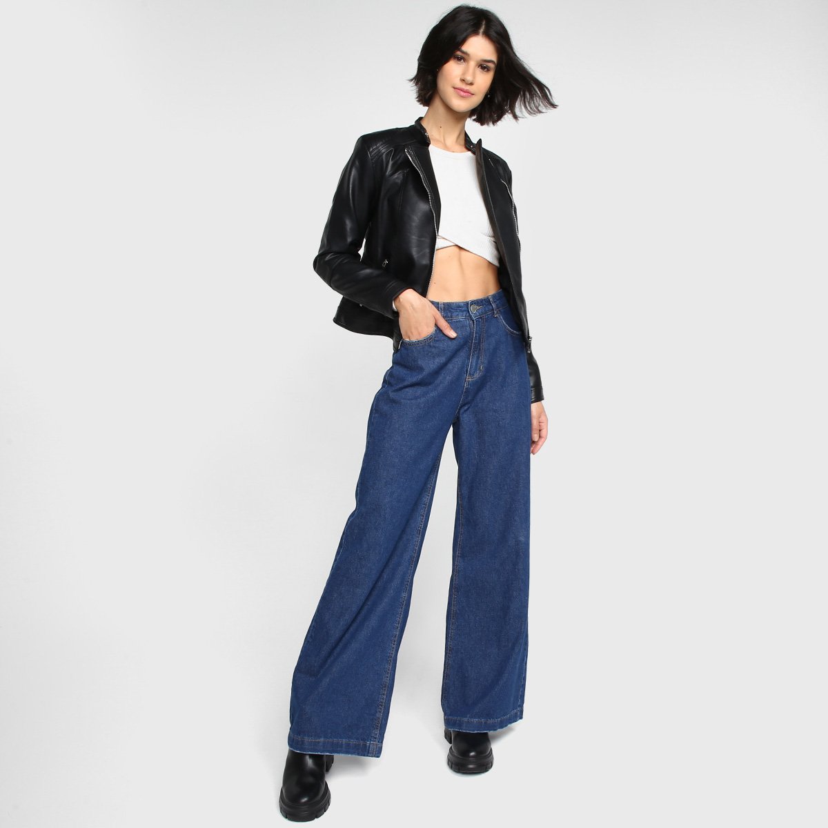 Miniatura Jaqueta Facinelli PU Detalhe Matelassê Feminina Preto - G