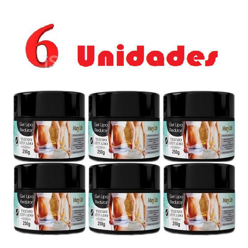 Miniatura Kit Com 6 Gel Lipo Redutor Termo Ativado 250G - Mary Life Creme - Gel Lipo - 250 gramas