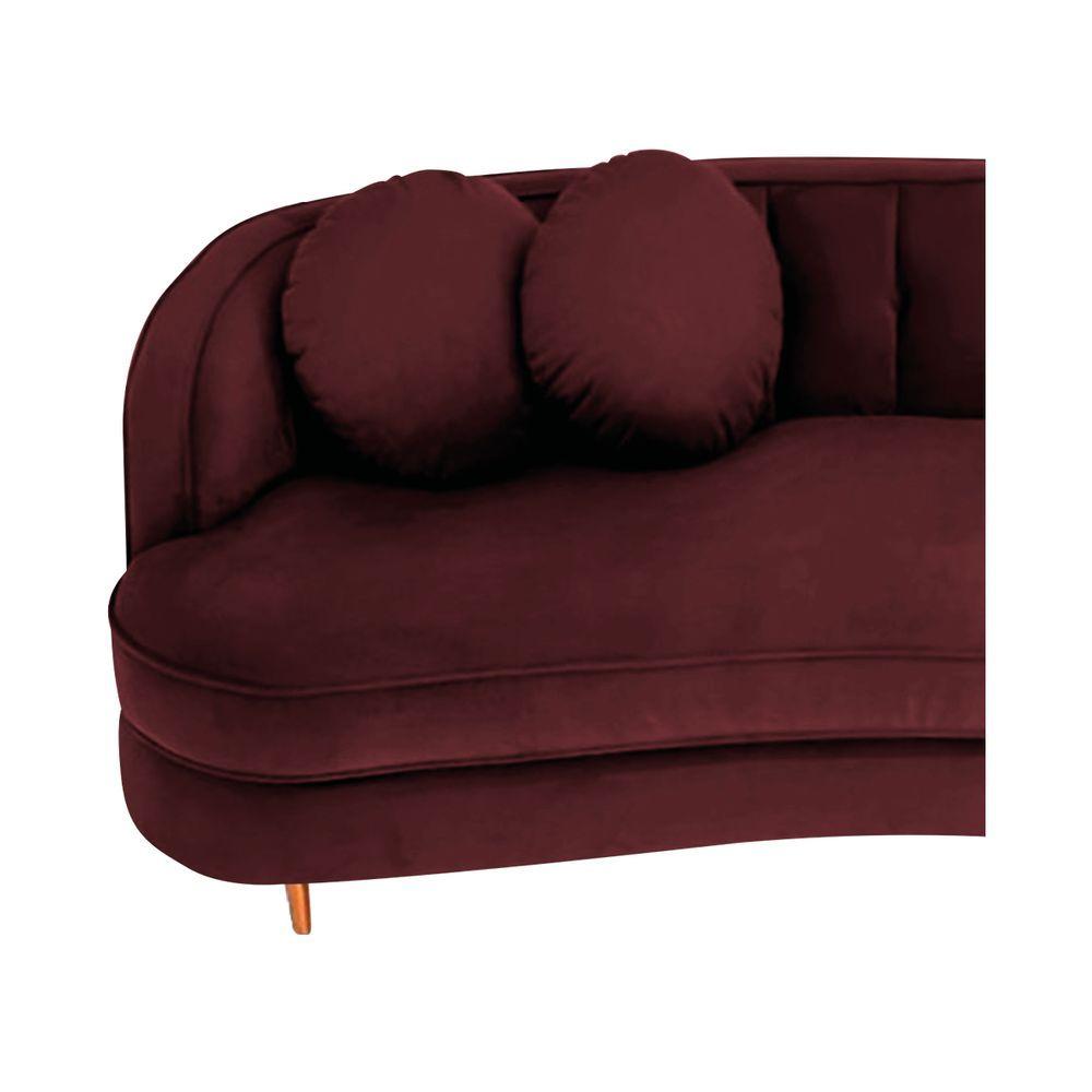 Miniatura Sofá Curvo 3 Lugares Orgânico Sala Recepção Luxo Panamá 185cm Suede Bordô