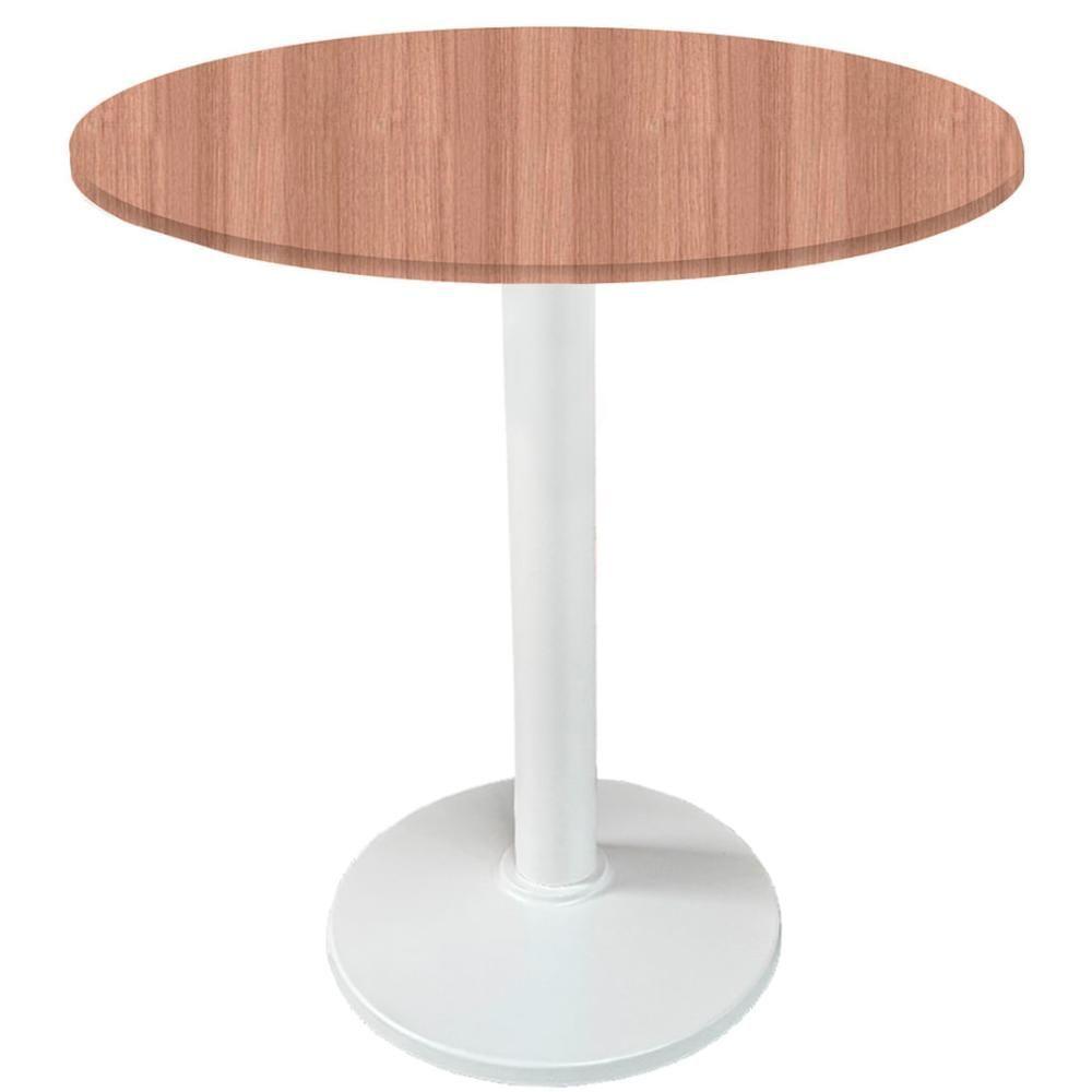 Miniatura Mesa Zeta Ferro Branco 75 Cm (alt) Disco Redondo Tampo Mdp Redondo 70 Cm Larg X 2,5 Cm (alt) Noce Nat