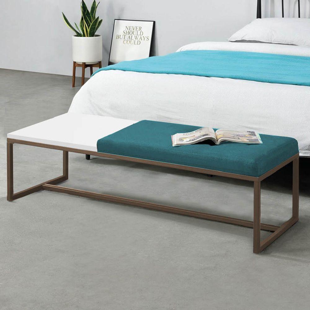 Miniatura Calçadeira Recamier Londres 195cm Marrom Suede Azul Turquesa Mdf Branco - Ahazzo Móveis