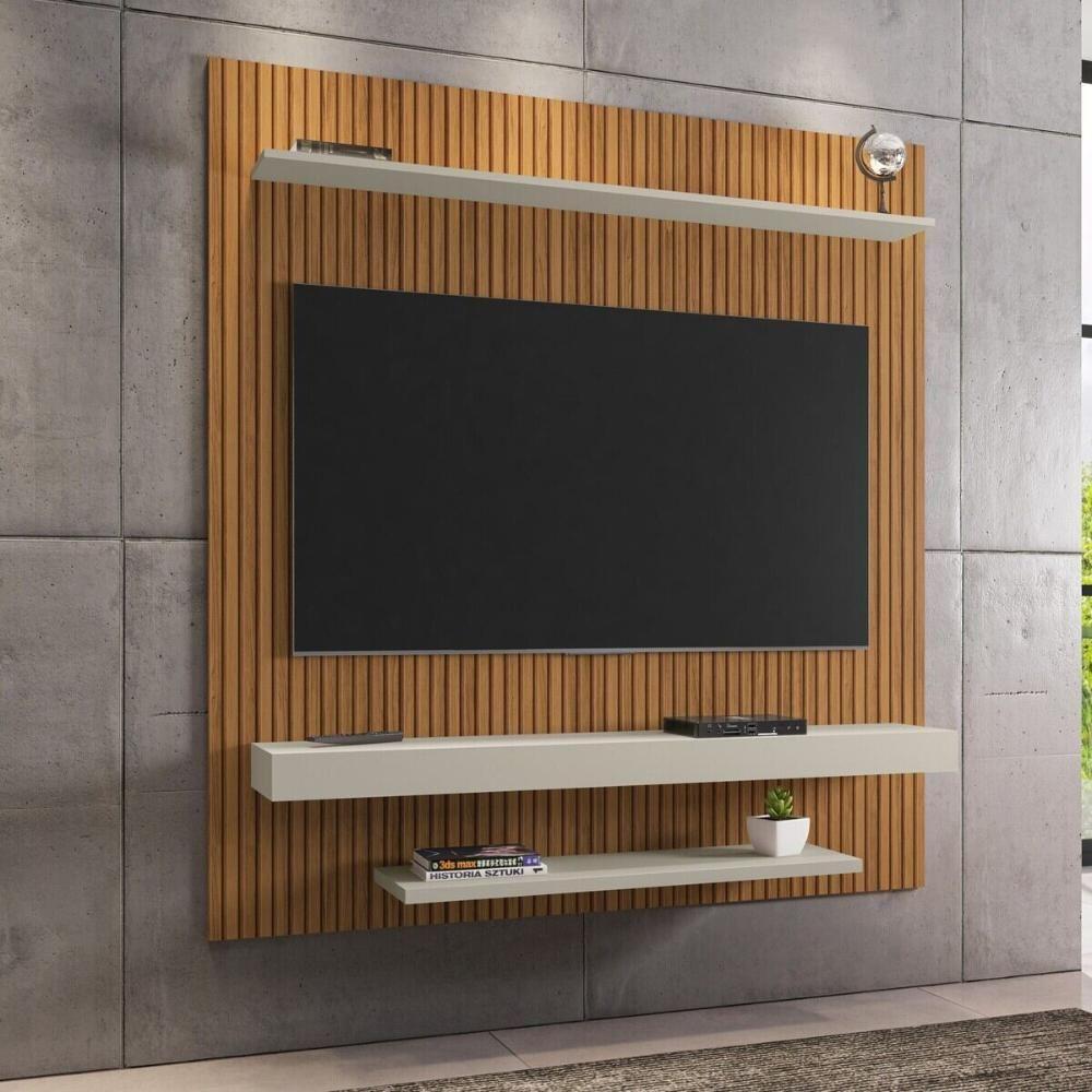 Miniatura Painel Para Tv Até 60 Polegadas Com Prateleiras Multimóveis Cr45286 Ripado Off White