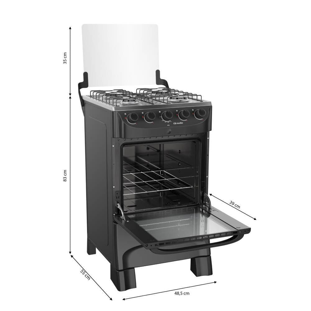 Miniatura Fogao Mueller 4 Bocas Preto Mesa de Inox com Acendimento Automático Bivolt (MFI4BB)