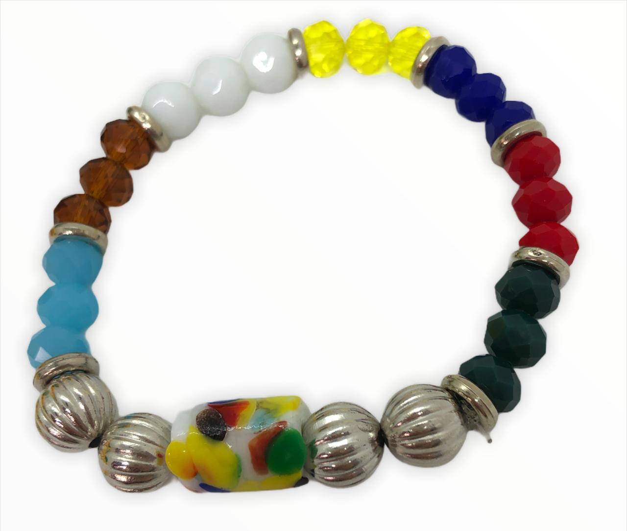 Miniatura Pulseira 7 Linhas Firma Cristais Coloridos E Silicone