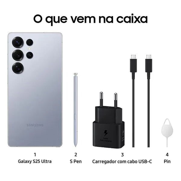 Miniatura Smartphone Samsung Galaxy S25 Ultra 512GB 5G - Titânio Azul, com Caneta S Pen, Galaxy AI, Câmera Quadrupla 200MP + Selfie 12MP, RAM 12GB, Tela 6.9"