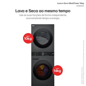 Lavadora e Secadora LG WK14BS6 WashTower 14kg TurboWash 360° AI ThinQ Black Inox