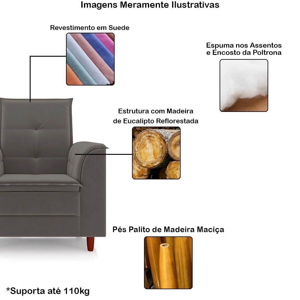Miniatura Poltrona Decorativa Estofada Confortável Sala Miley Suede Cinza