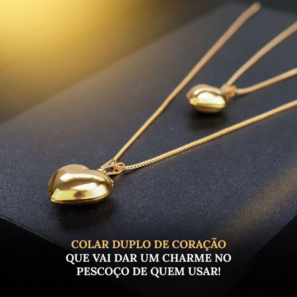 Miniatura Relogio Feminino Dourado Aço + Caixa + Colar Duplo Coração Original Presente Qualidade Premium Ouro
