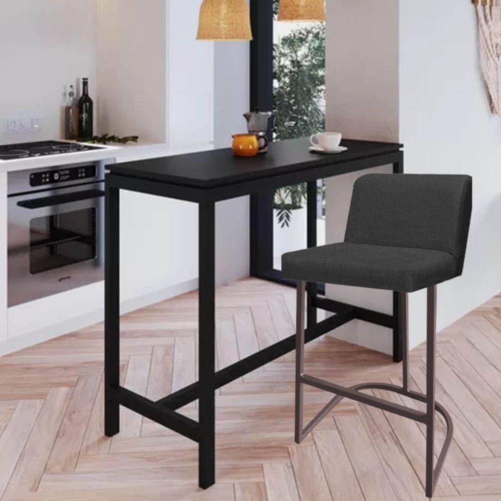 Miniatura Banqueta Com Encosto Noah Luxo Confort Bistrô Cozinha Ferro Marrom Linho Grafite - Ahazzo Móveis