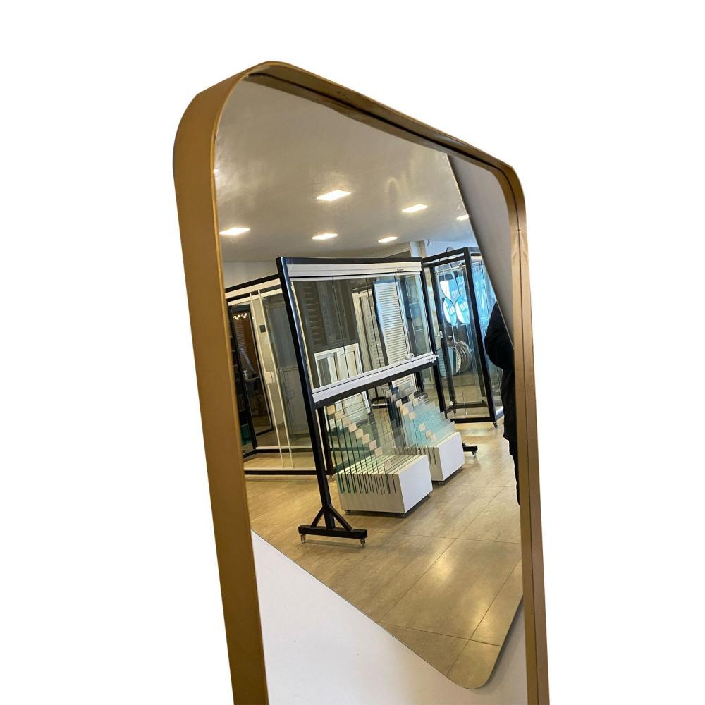 Miniatura Espelho Grande Corpo Inteiro de Parede Moldura Aço 170x70cm Rei dos Vidros Dourado