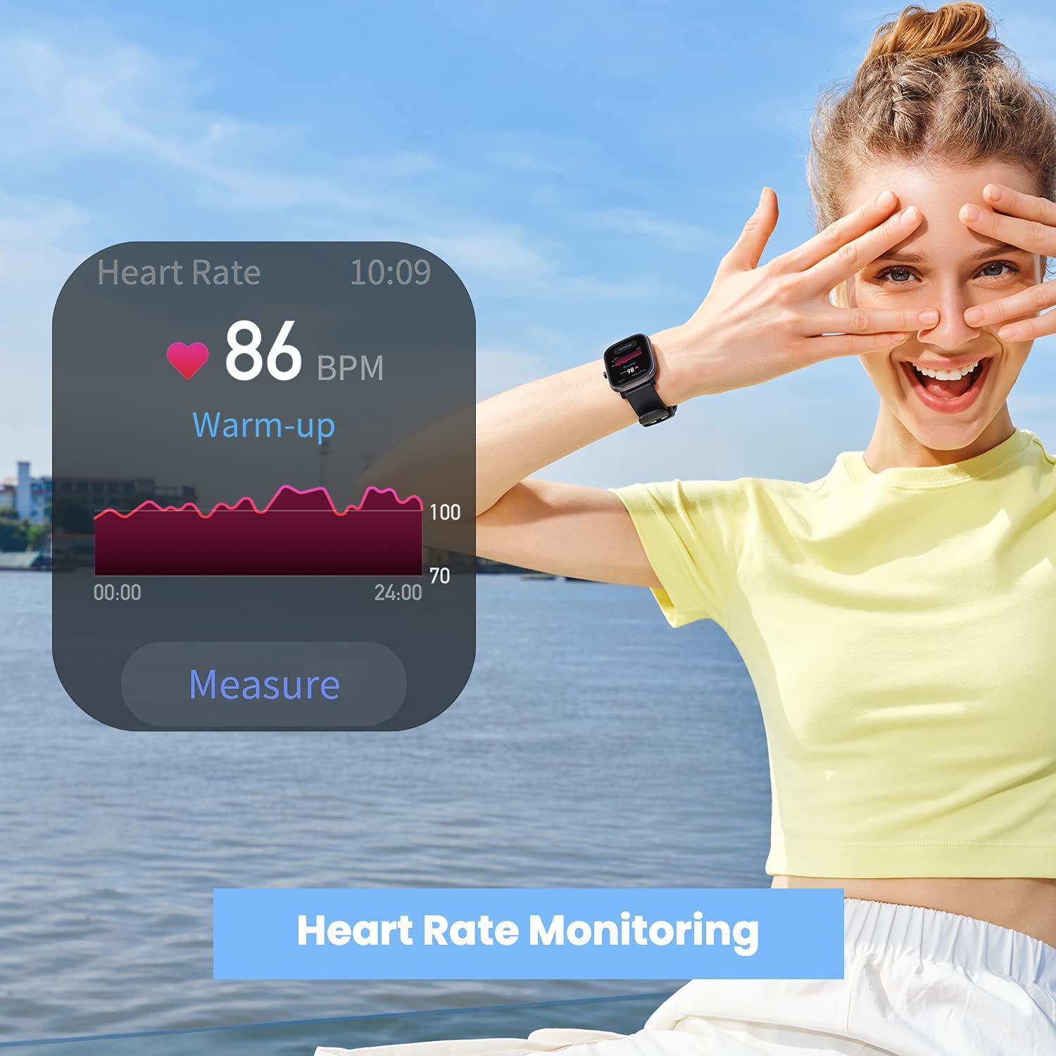Amazfit Relógio Smartwatch Esportivo à Prova dÁgua cM onitoramento Respiratório e Rastreador Físico para Iphone e Android Preto