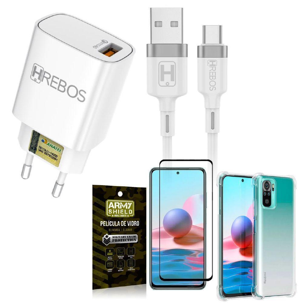 Miniatura Capinha Redmi Note 10 + Carregador Turbo Hs183 + Pelicula 3D