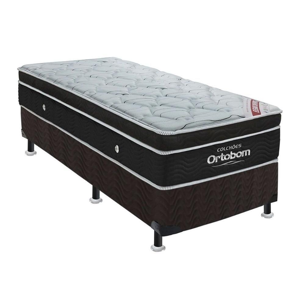 Miniatura Cama Box Solteiro: Colchão Molas Superpocket Ensacadas Ortobom Elegant + Base Crc Suede Black (88x188)