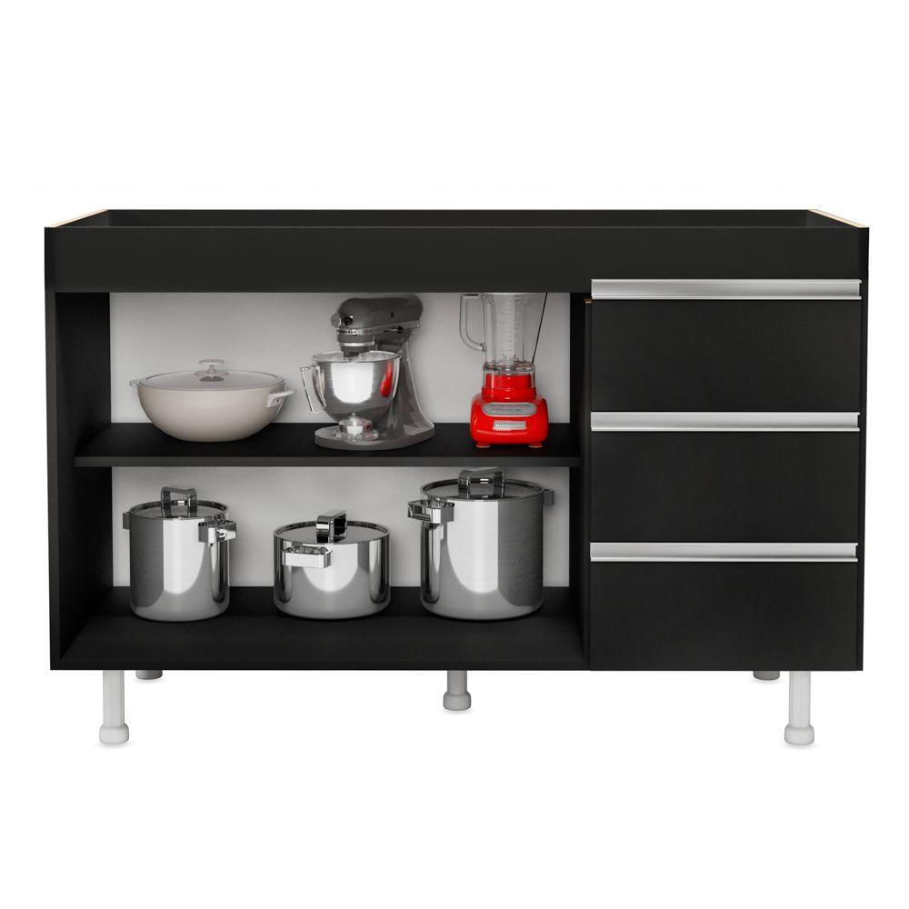 Miniatura Cozinha Planejada Lux 3 Peças 100%mdf Balcão Gabinete Sem Tampo 119cm 3 Gavetas Preto - Desk Design