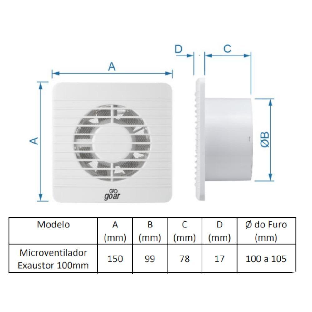 Miniatura Exaustor Para Banheiro Diâmetro De 100Mm - Exb101 - Goar