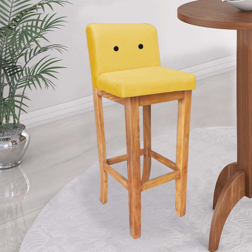 Miniatura Banqueta Alta Com Encosto Aila Balcão Bistrô Sintético Amarelo Botão Preto - Ahazzo Móveis