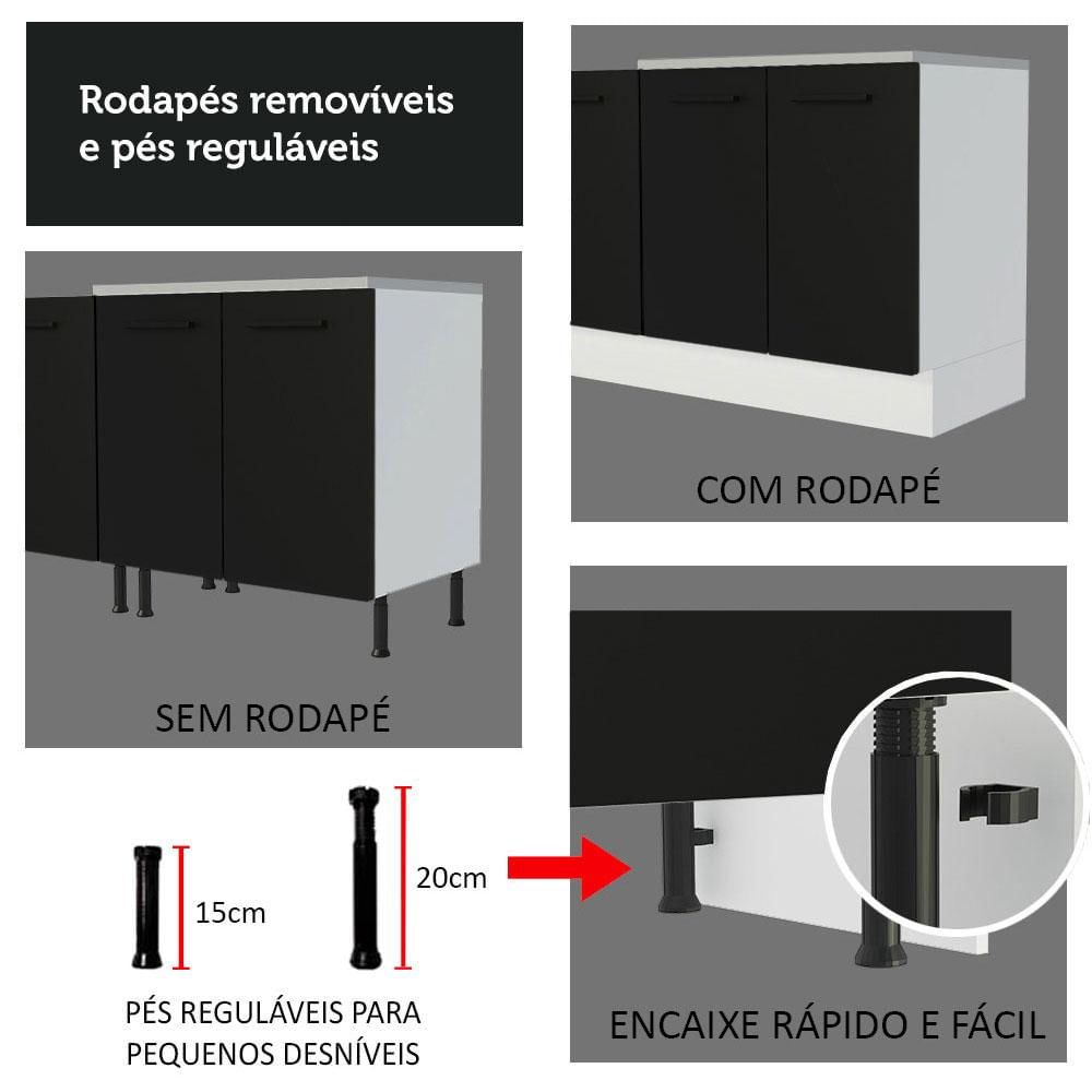 Balcão de Pia Cozinha 150 cm 2 Portas e 2 Gavetas (Com Tampo) Branco/Preto Agata Madesa Branco/Preto