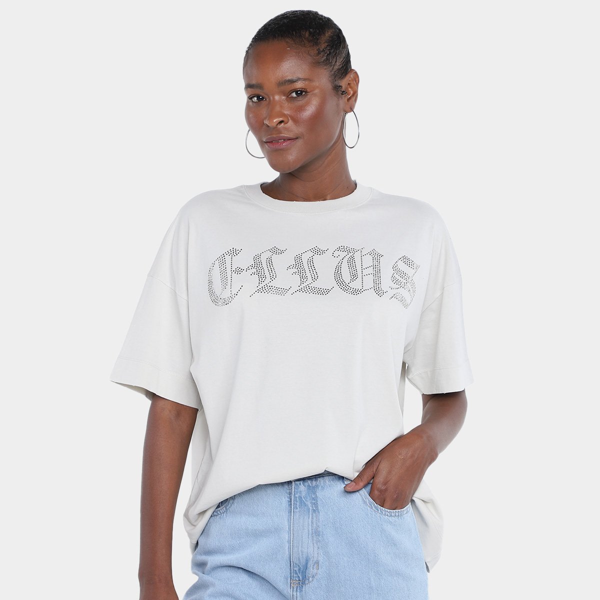 Miniatura Camiseta Ellus Oversized Gothic Hotfix Feminina Prata - G