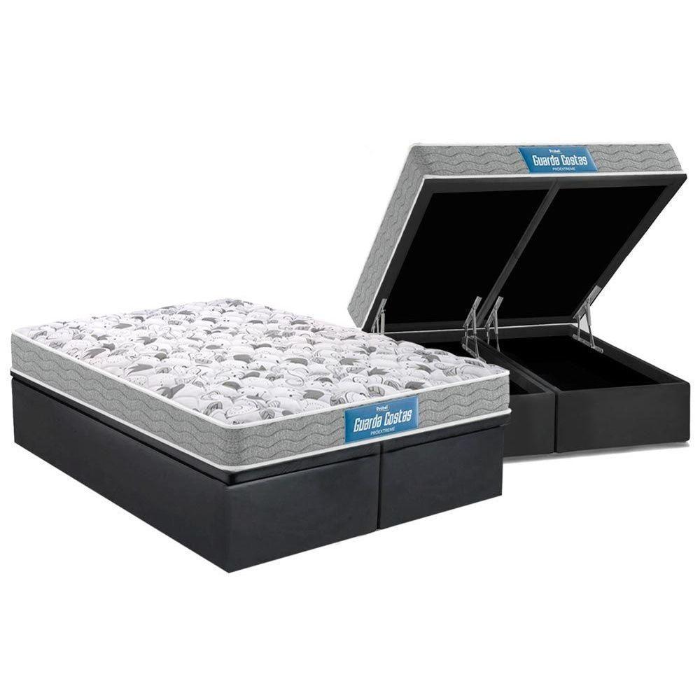 Miniatura Cama Box Baú Queen: Colchão Espuma Probel D45 / Ep+ Base Gray(158X198)