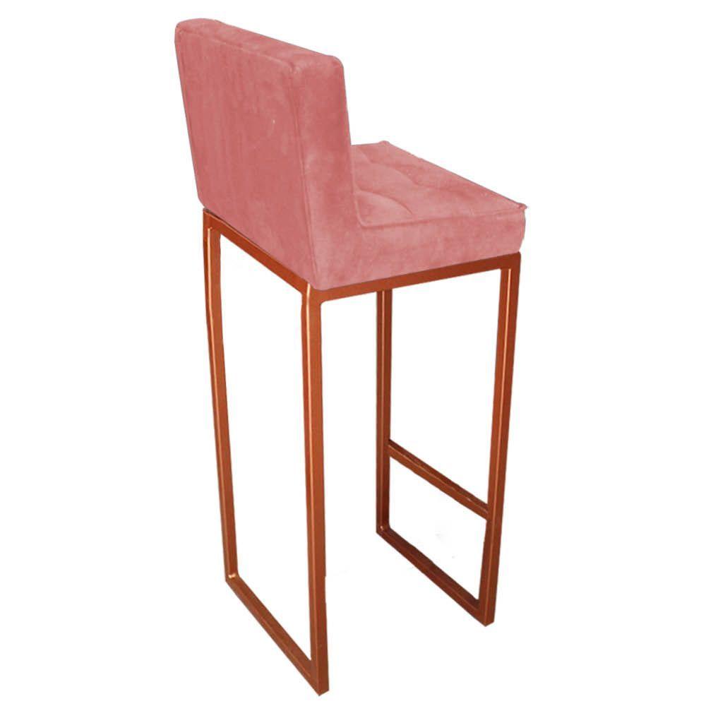 Miniatura Banqueta Alta Linne Com Encosto Cozinha Bar Balcão Bistrô Ferro Bronze Suede Rose Gold