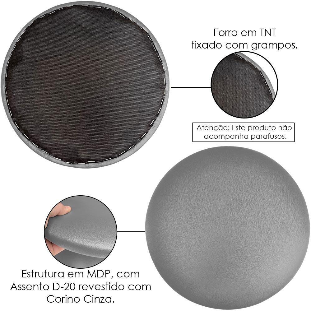 Assento Redondo Banqueta Cadeira Corino Cinza 39 Cm