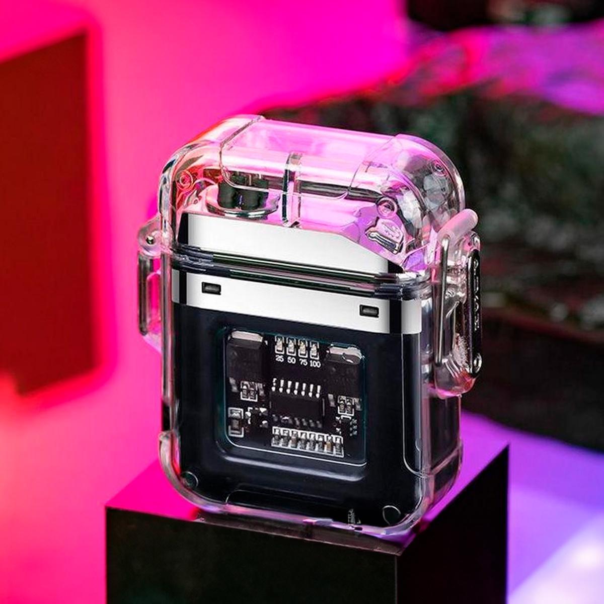 Miniatura Super Lanterna Isqueiro Plasma Transparente Usb Prova Dagua