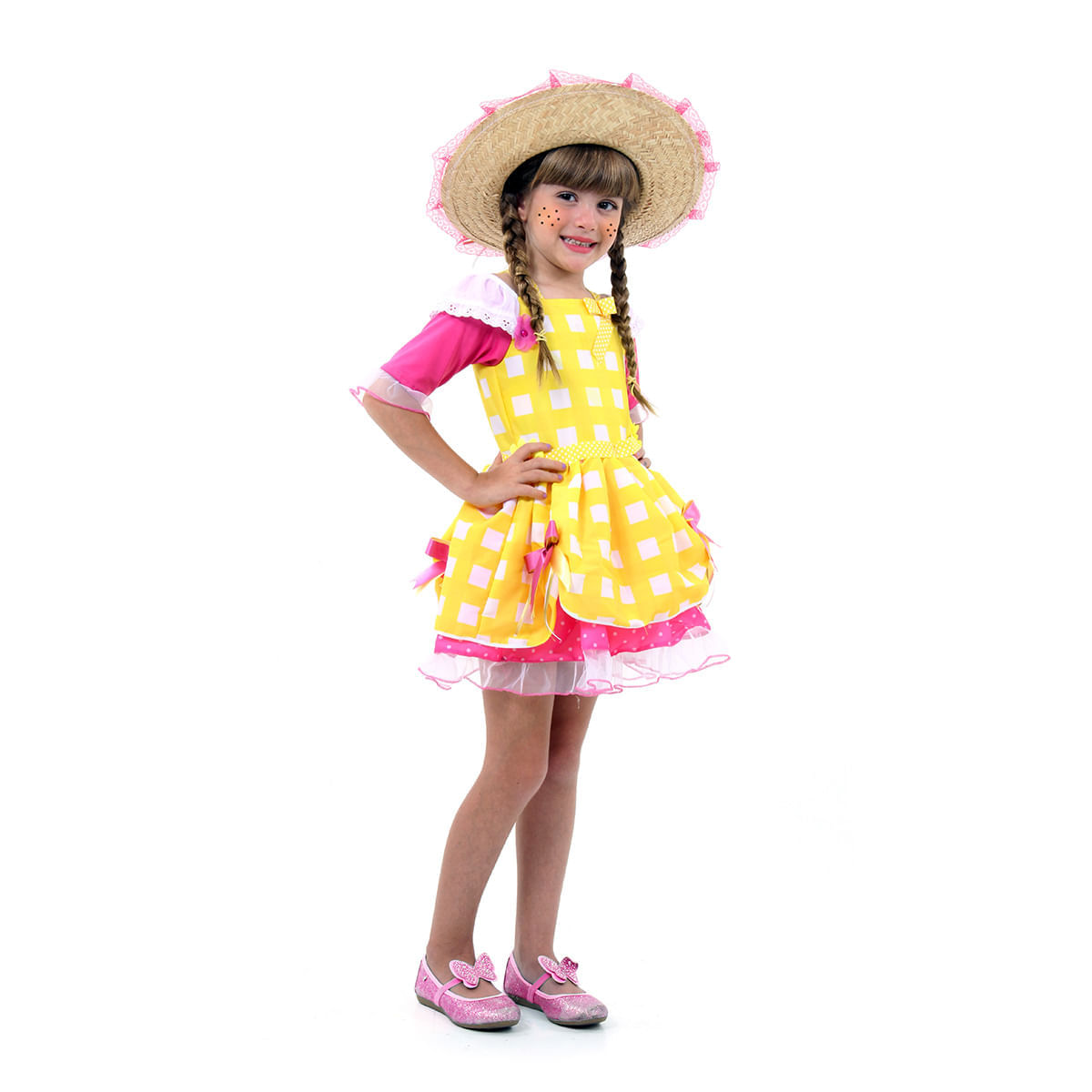 Miniatura Fantasia Caipira Luxo Infantil - Amarelo - Festa Junina M