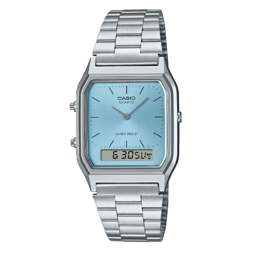 Miniatura Relógio Casio Vintage AQ-230A-2A1MQYDF Prata e Azul