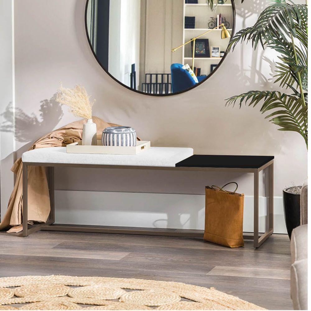 Miniatura Banco Recamier Puff 140cm Industrial Marrom Sintético Branco Tampo Quadrado Mdf Preto