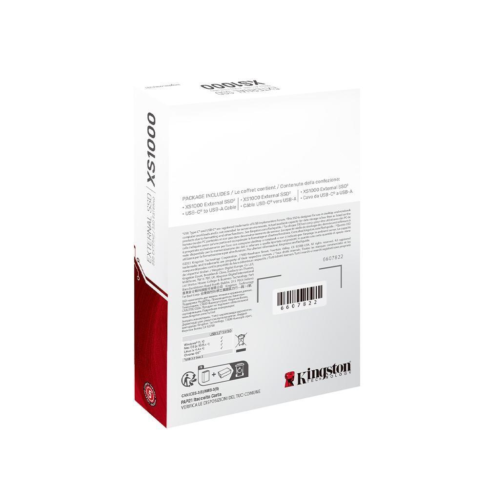 Miniatura SSD Externo 2TB Kingston XS1000 Portátil USB 3.2 - Preto