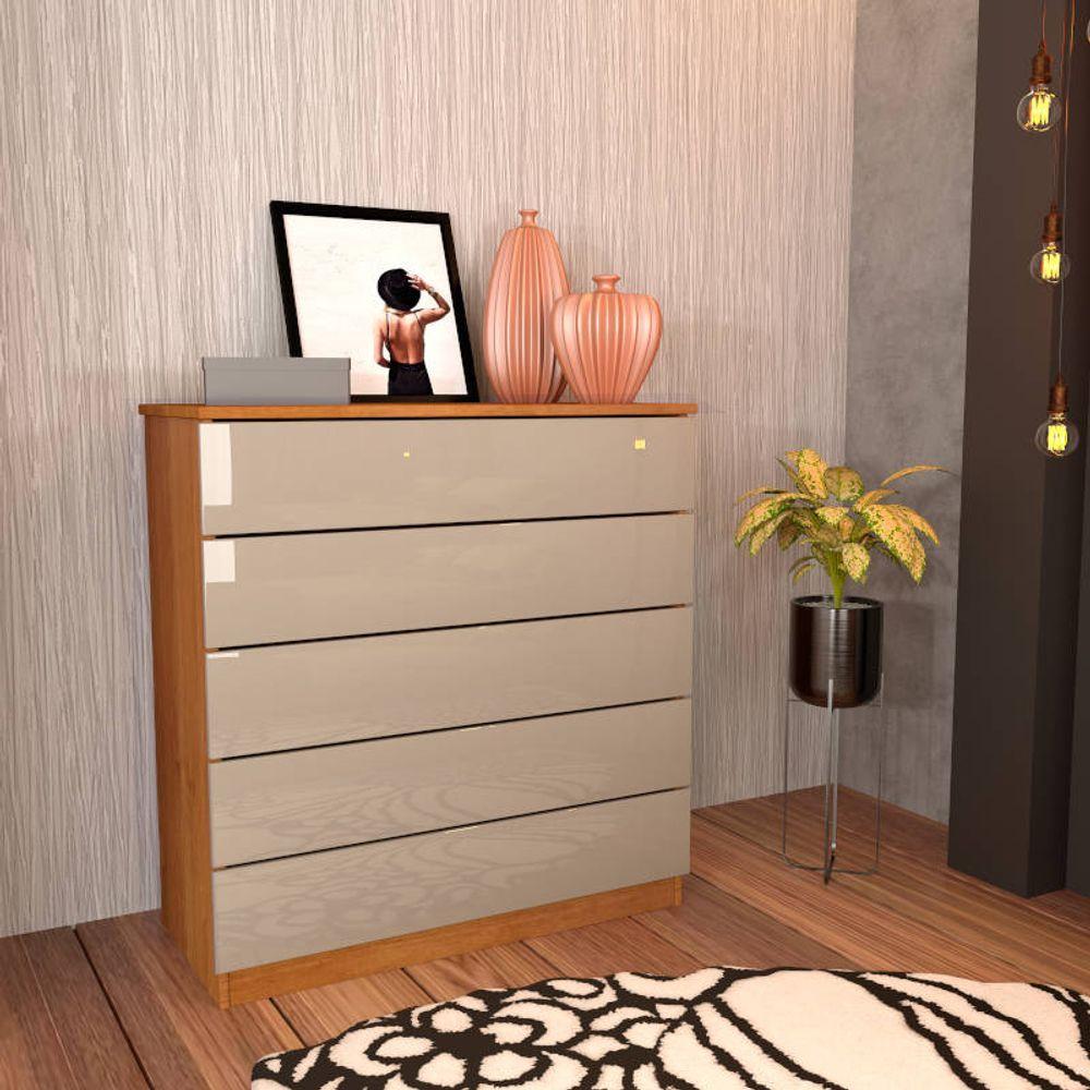 Miniatura Cômoda Para Quarto Solteiro 5 Gavetas - Premium -cinamomo-off White - Tcil Móveis